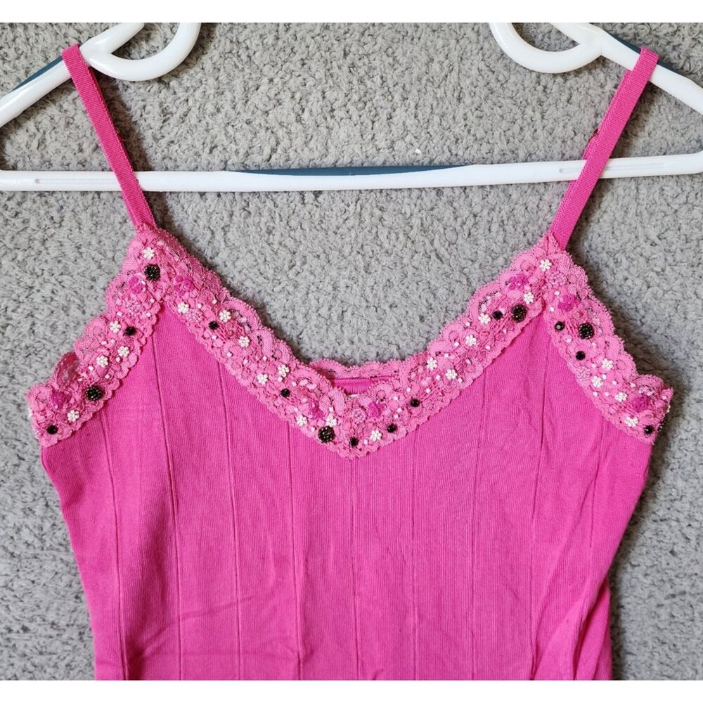 Yuka Women's Size PL Sleeveless Camisole Tank Top Beaded Sequin Lace Trim Pink - Picture 2 of 15